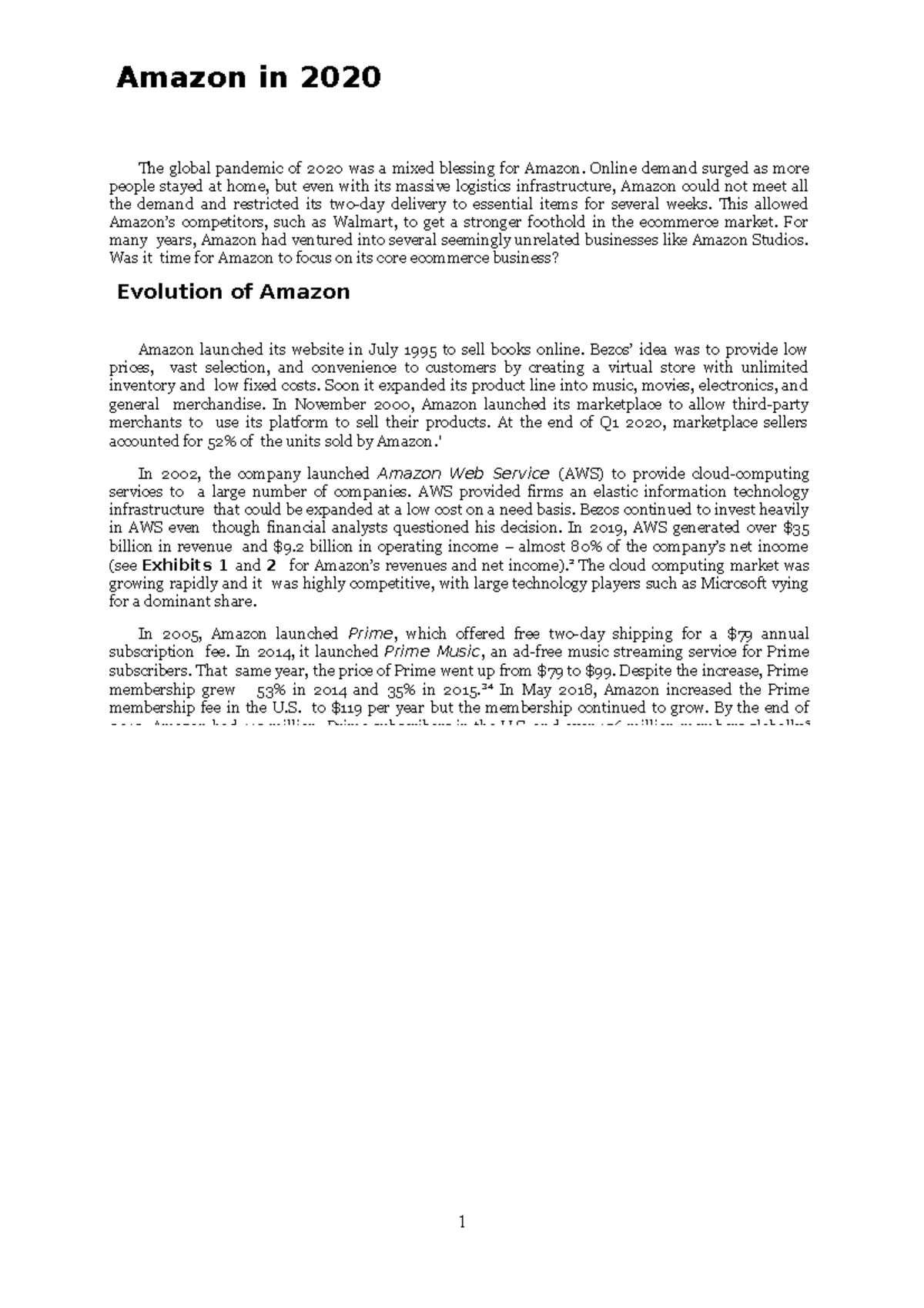 Amazon case EN These are some useful documents from UEH Amazon in 2020 The global pandemic