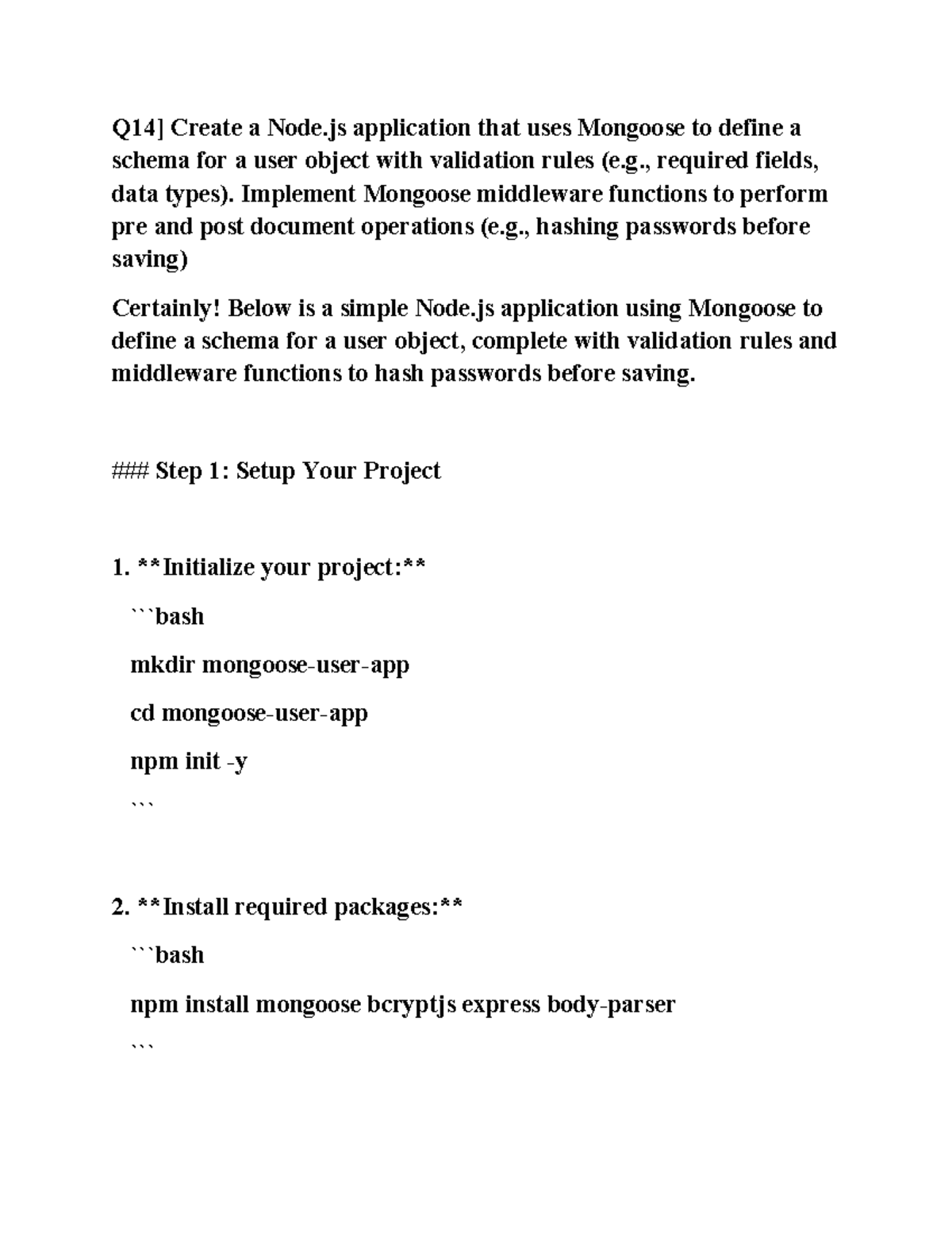 Practicle 14 - Create a Node.js application that uses Mongoose to ...