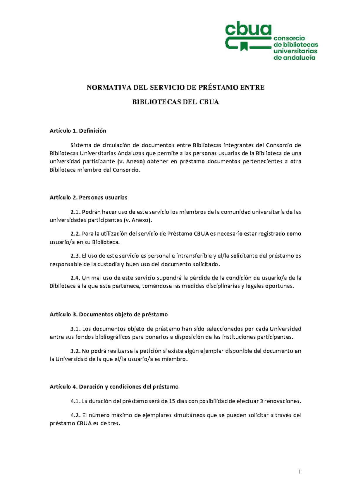19 Normativa Prestamo CBUA - NORMATIVA DEL SERVICIO DE PRÉSTAMO ENTRE ...