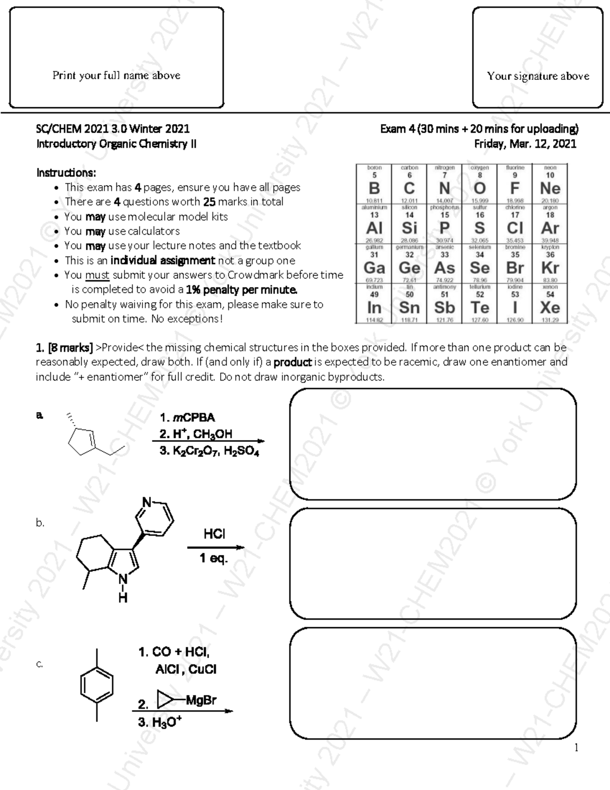 CHEM2021 W21 Exam 4 MO - Organic Chemistry II - M 1 SC/CHEM 2021 3 ...