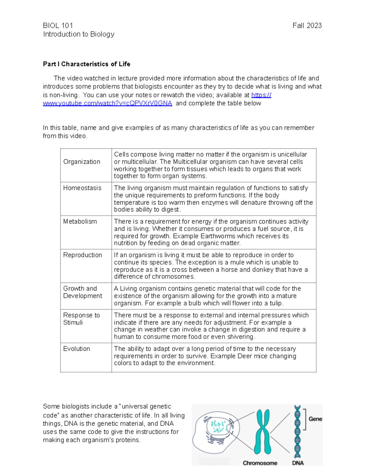 Intro To Biology Homework F 23 - BIOL 101 Fall 2023 Introduction To ...