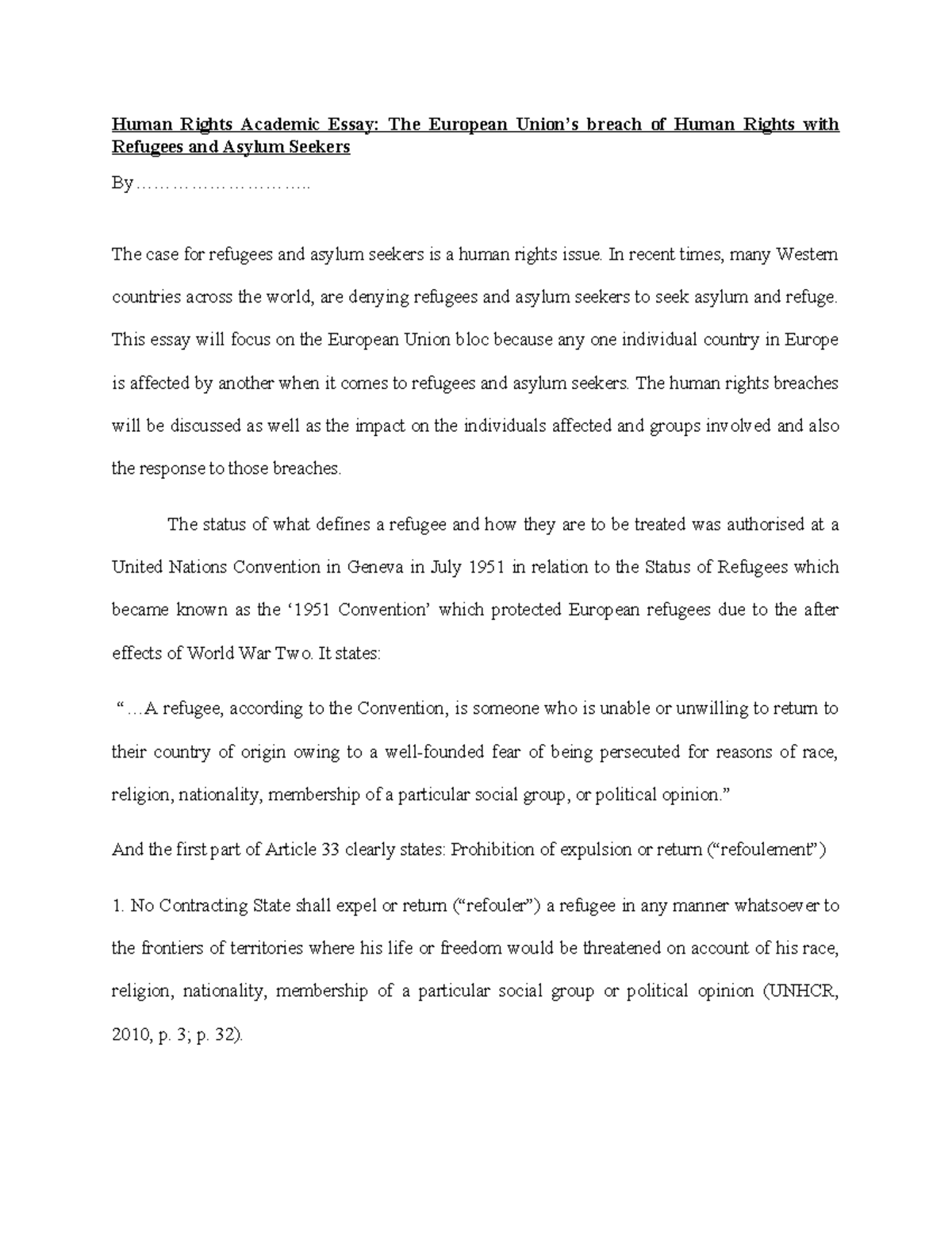 Sample essay 3 - good note - Human Rights Academic Essay: The European ...