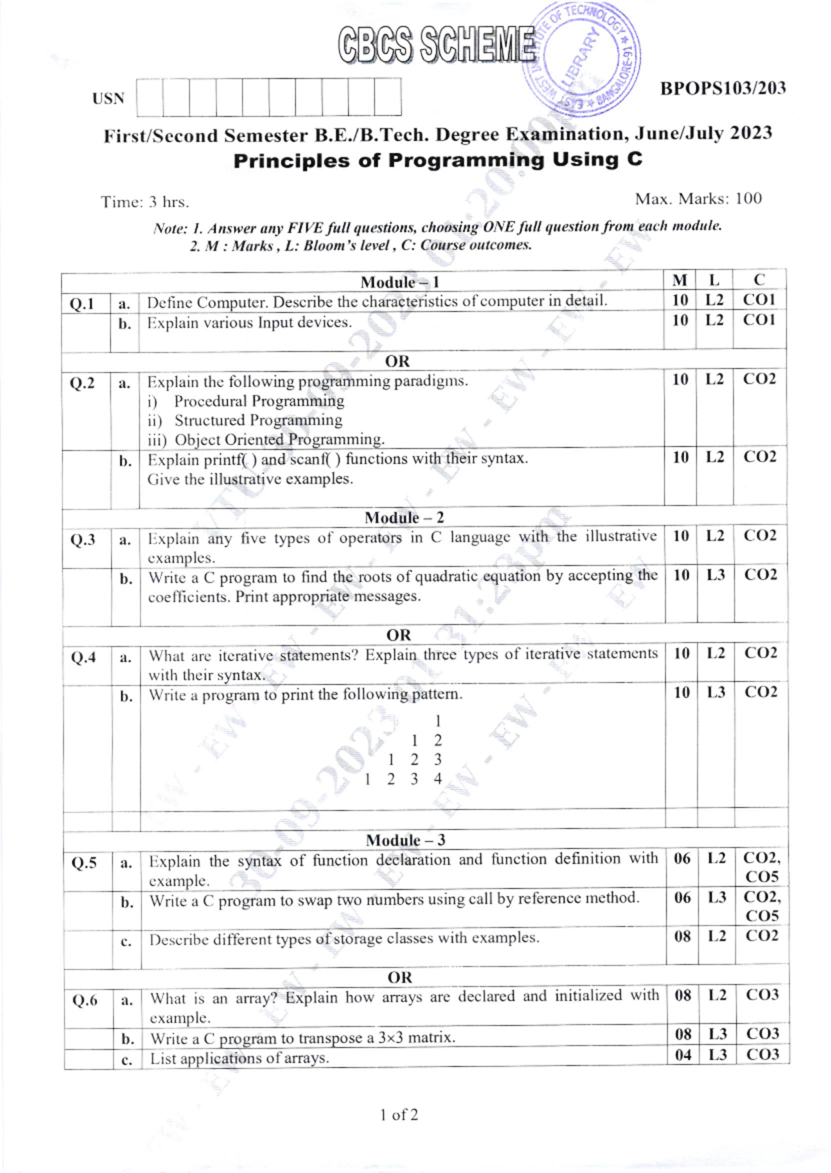Bpops 103-203-June.July 2023 Principles of Programming Using C - o D ...
