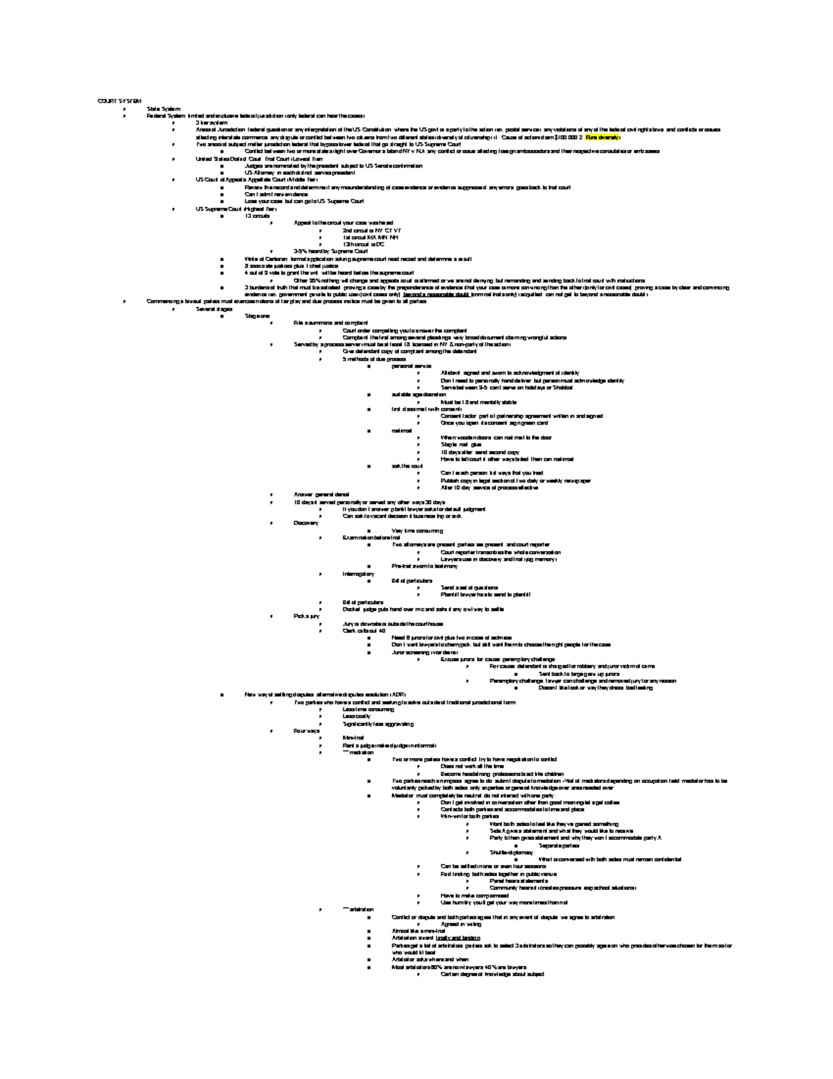 LEGL 020 Notes - COURT SYSTEM State System Federal System: limited and ...