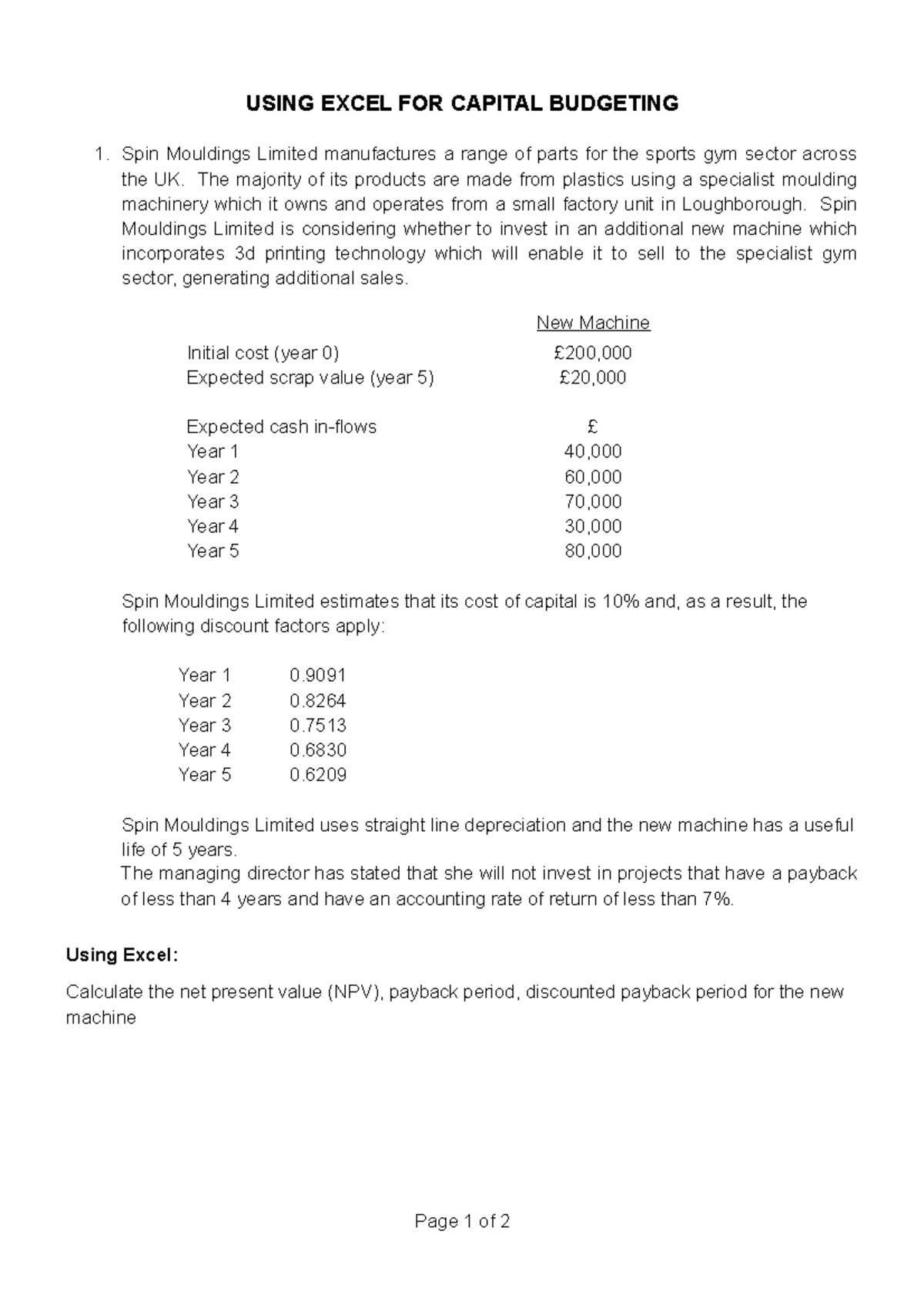 sample-paper-for-excel-tutorial-using-excel-for-capital-budgeting