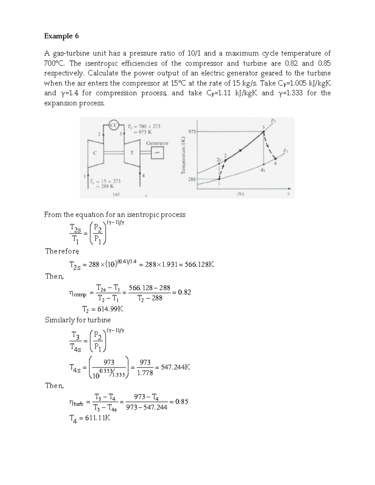 Example6gasturbine Example 6 A gasturbine unit has a pressure