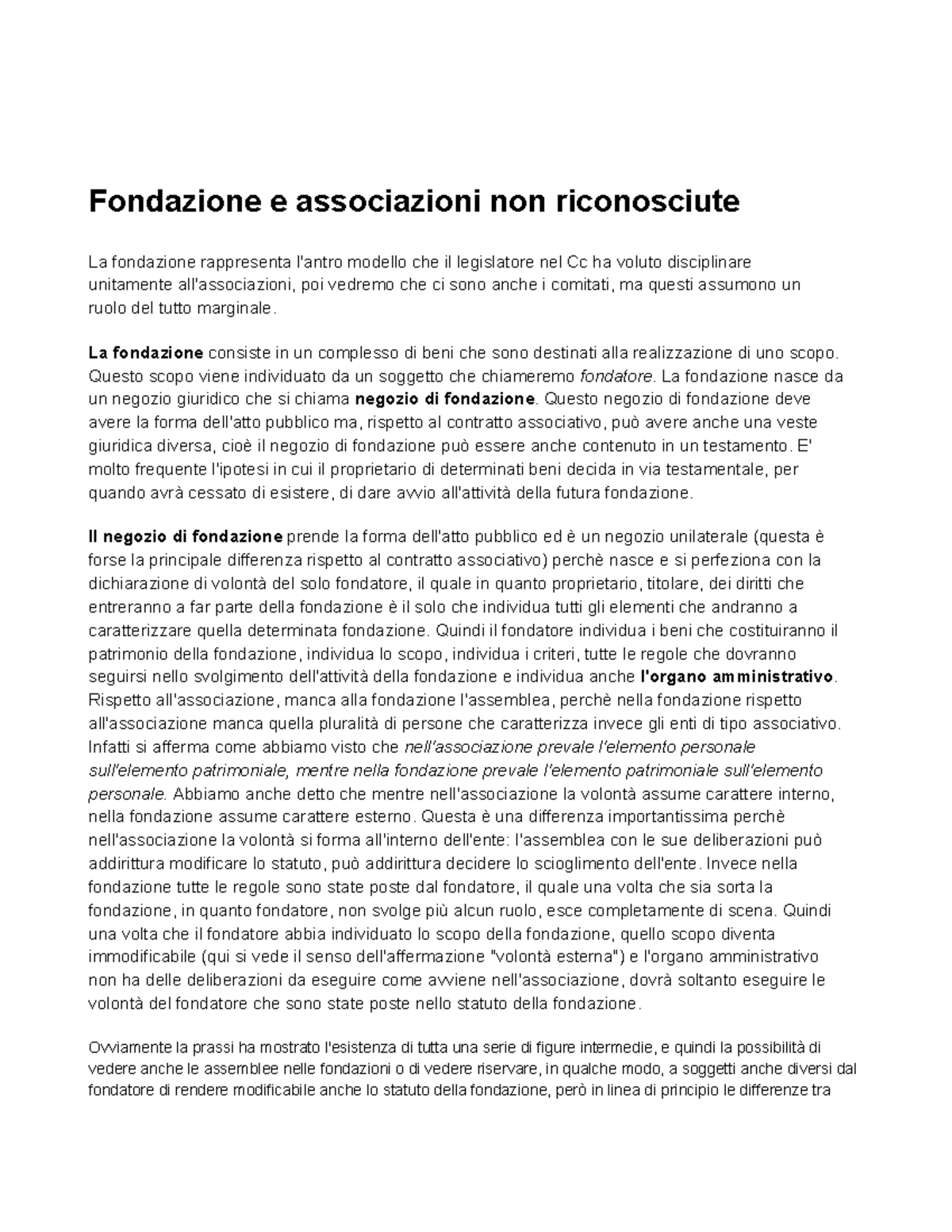 Fondazioni E Associazioni NON Riconosciute Fondazione e associazioni non riconosciute La Studocu