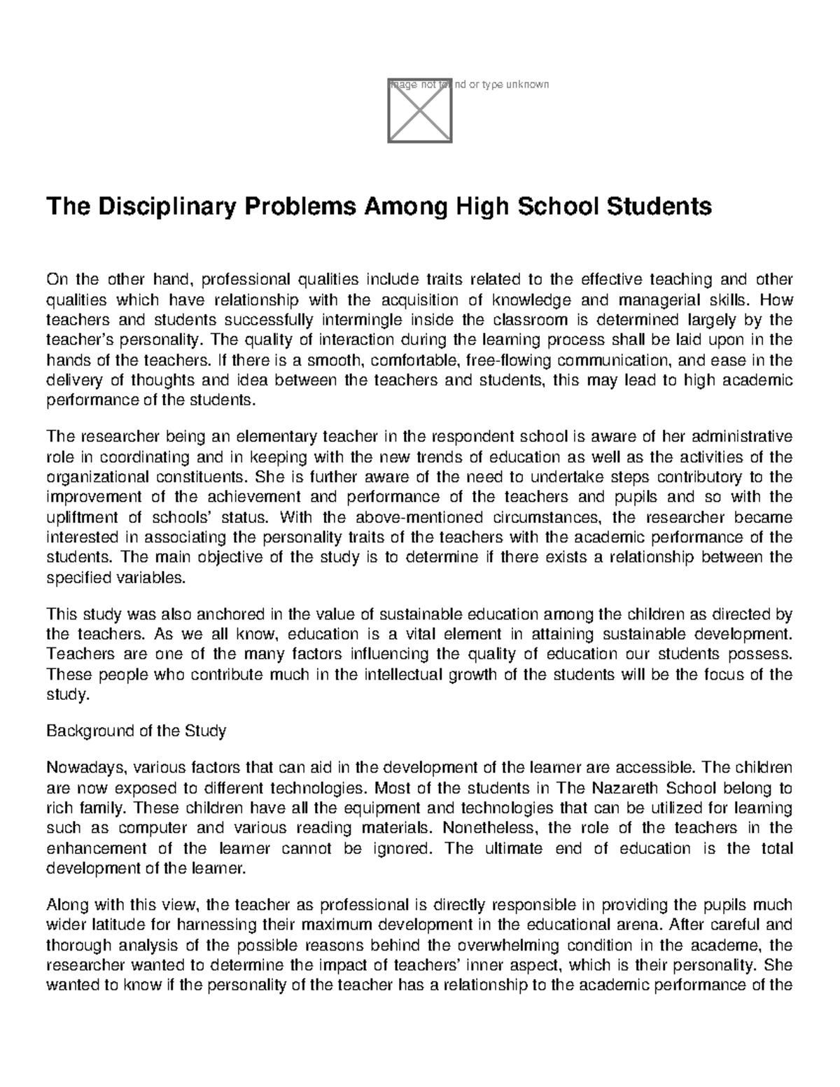 disciplinary problems in school essay