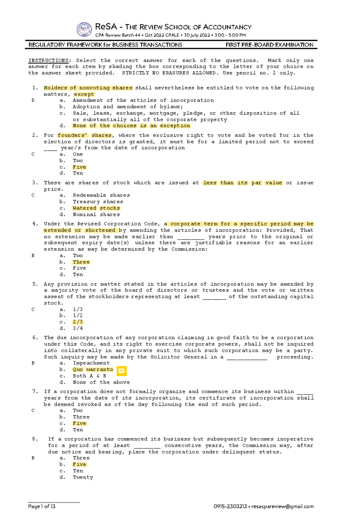 Re SA B44 RFBT First PB Exam - Questions And Answers - ReSA - THE ...