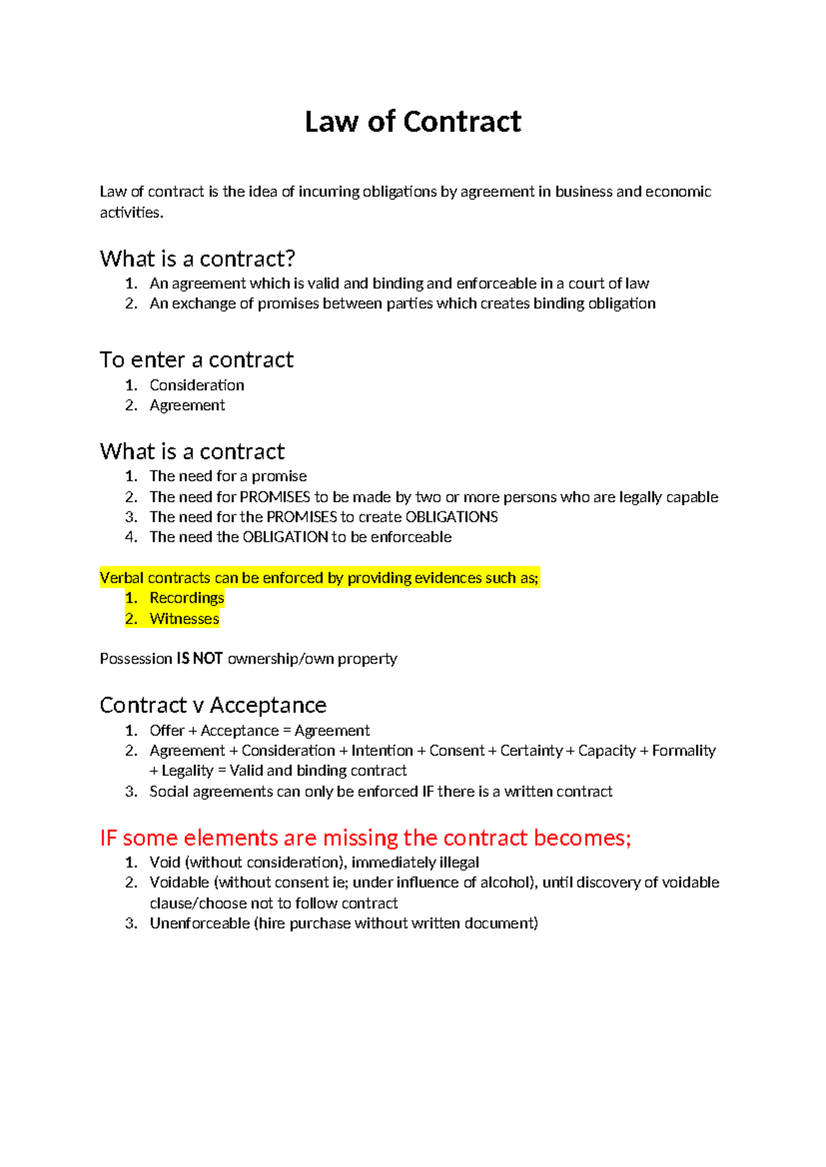 Contract Law Class 1 - Law of Contract Law of contract is the idea of ...