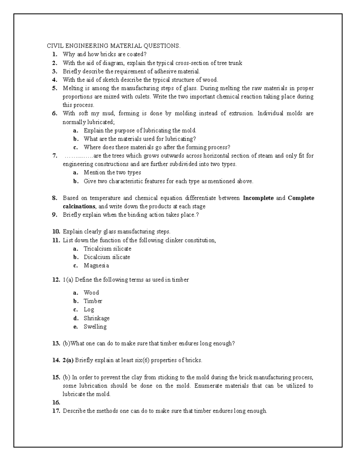 Exam, questions - CIVIL ENGINEERING MATERIAL QUESTIONS. Why and how ...