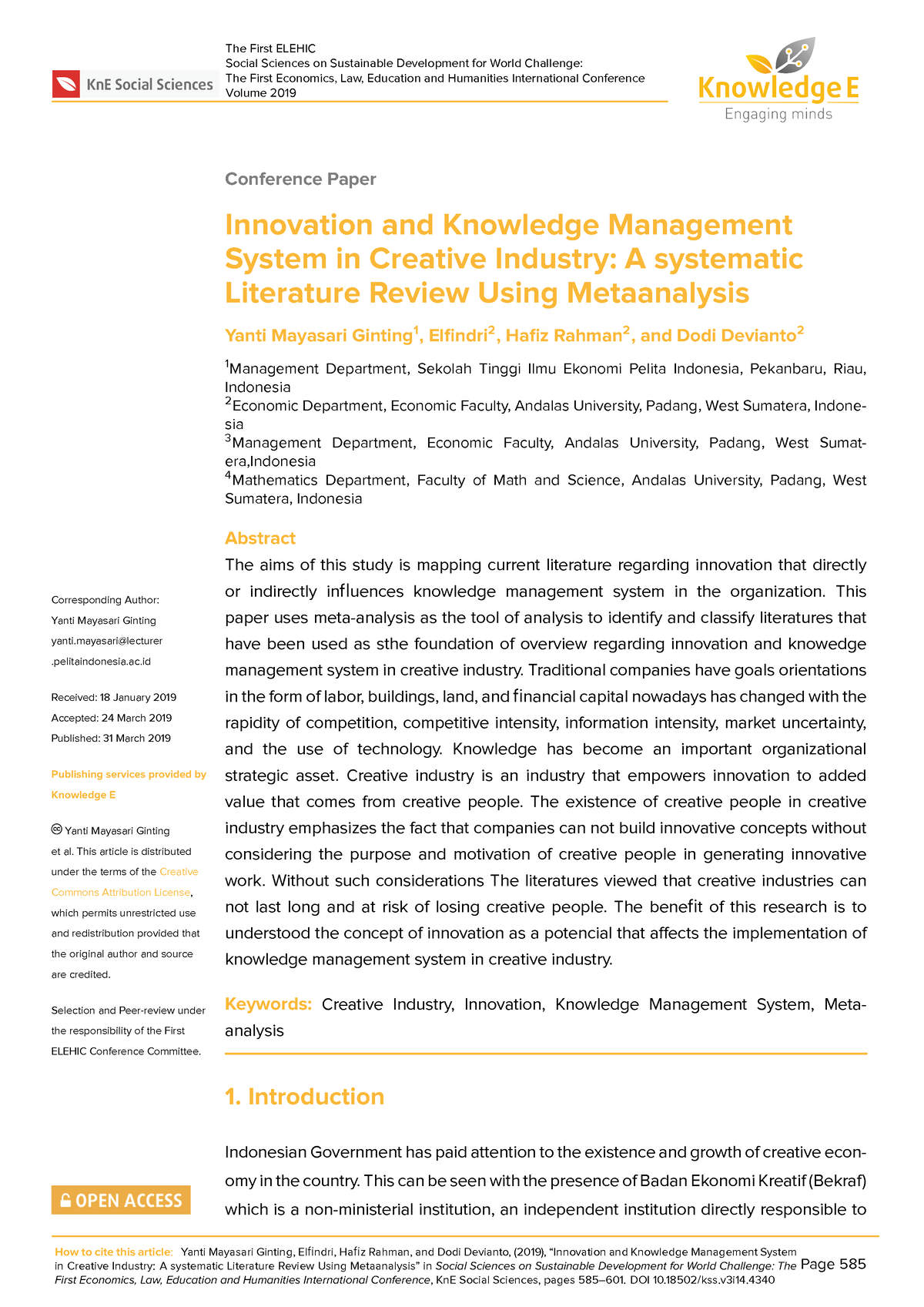 Innovation And Knowledge Management System In Creative Industry: A ...