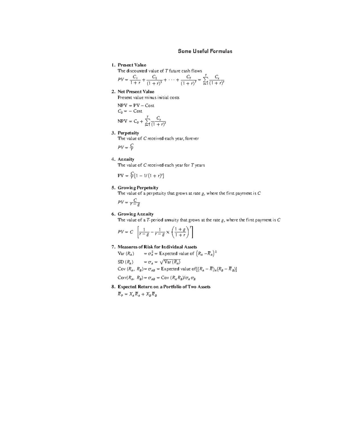 Some Useful Formulas - Financial Controllership - Some Useful Formulas ...