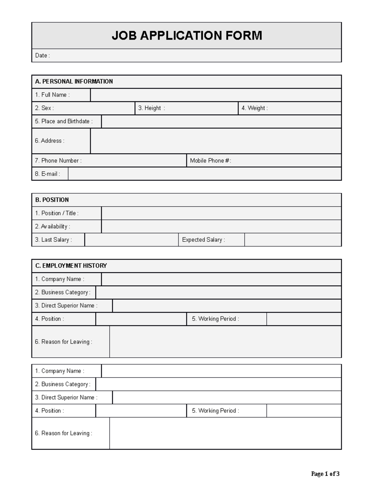 Job Application Form - JOB APPLICATION FORM Date : A. PERSONAL ...