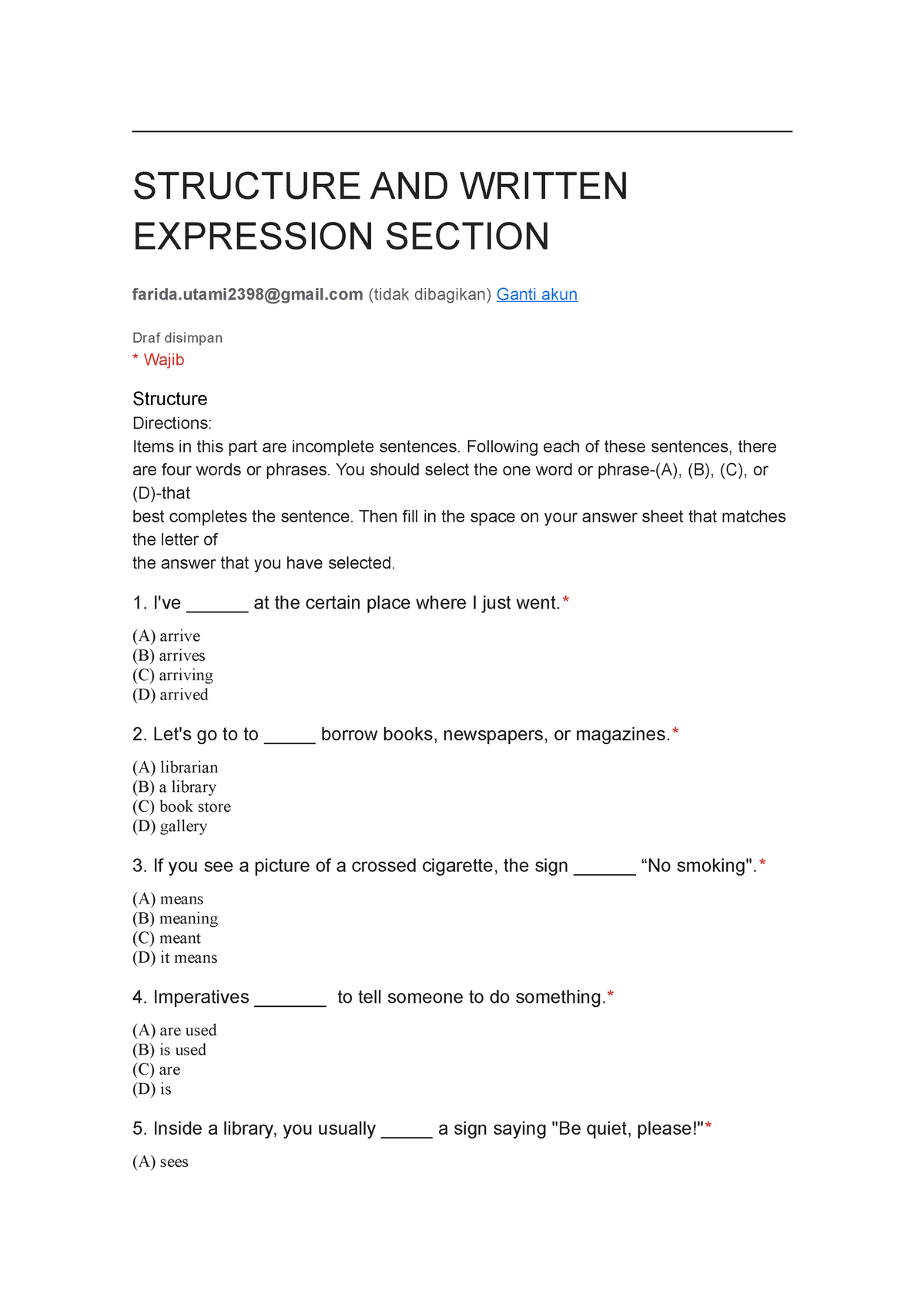 Structure AND Written Expression Section - STRUCTURE AND WRITTEN ...