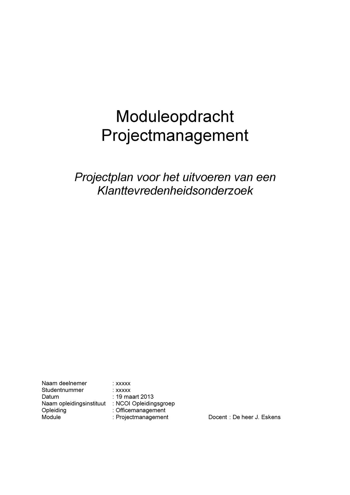 Voorbeeld Moduleopdracht Projectmanagement Moduleopdracht Projectmanagement Projectplan Voor Het Studeersnel