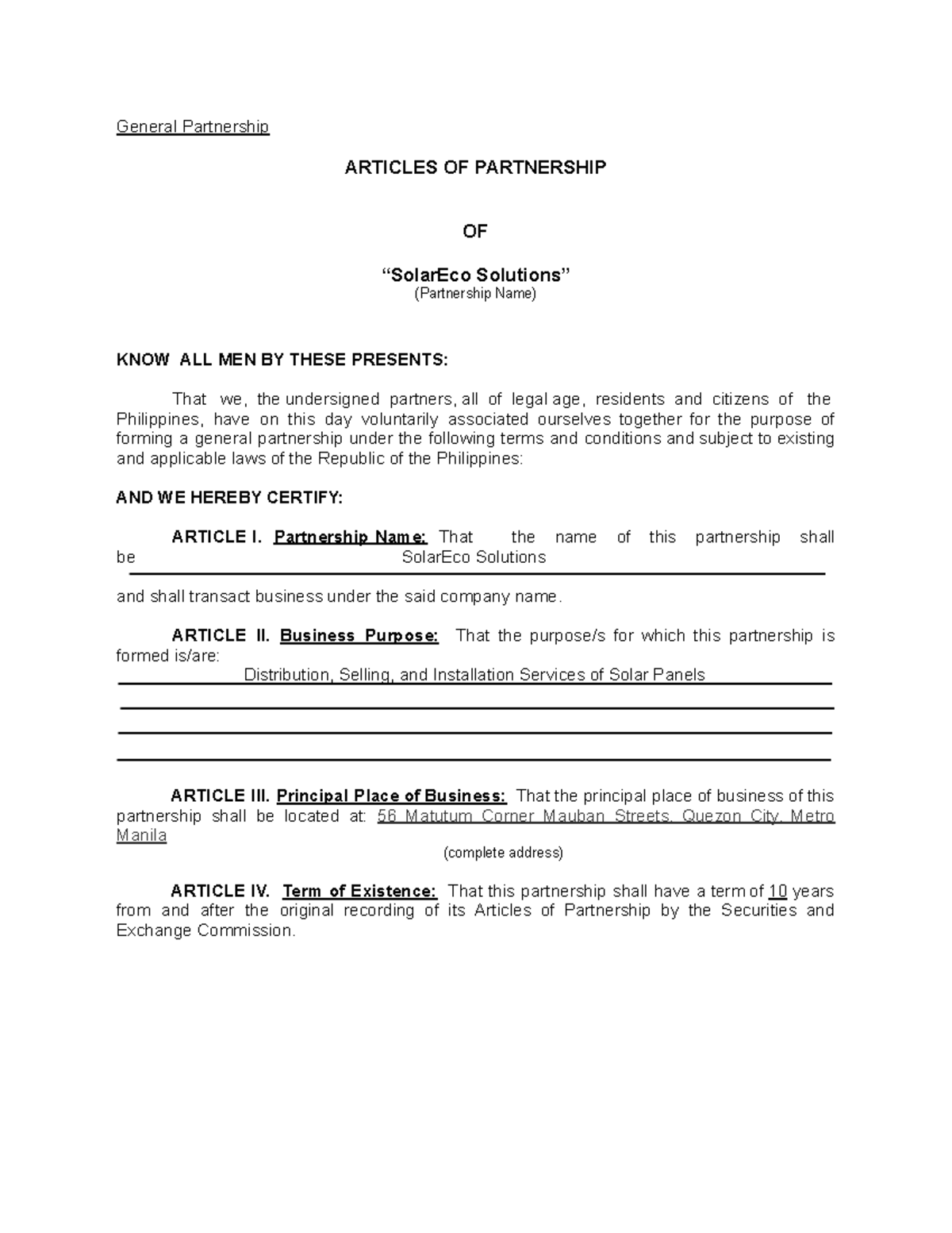 A Cccob 1 K88 Group Project AP Group 5 - General Partnership ARTICLES ...