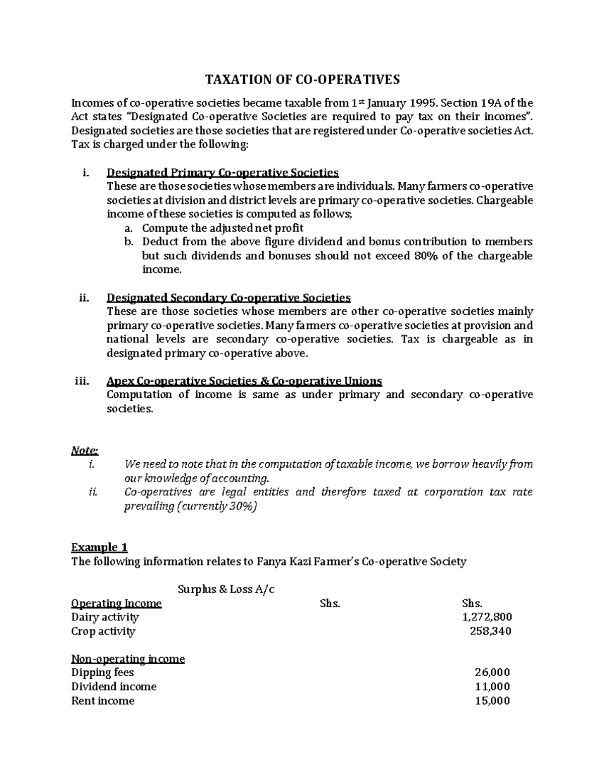 Taxation OF Cooperatives TAXATION OF COOPERATIVES of co