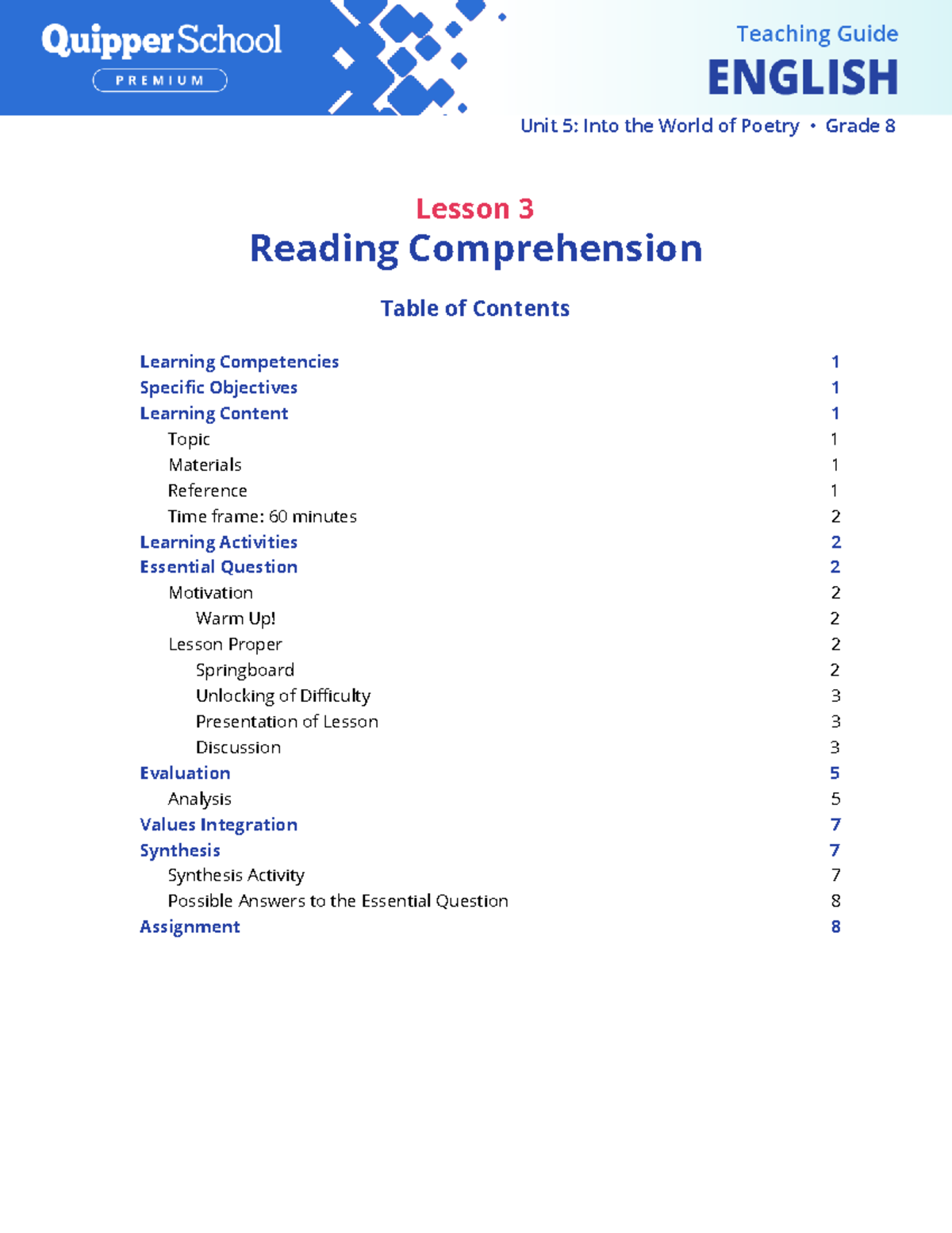 PDF-TG English-8 Unit-5 Lesson-3 Reading-Comprehension - Reading ...