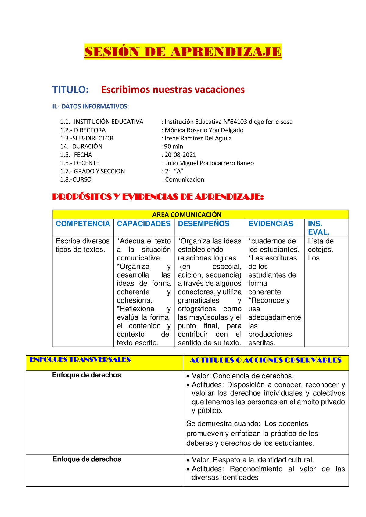 009163671 - Sesión De Aprendizaje - SESI”N DE APRENDIZAJE TITULO ...