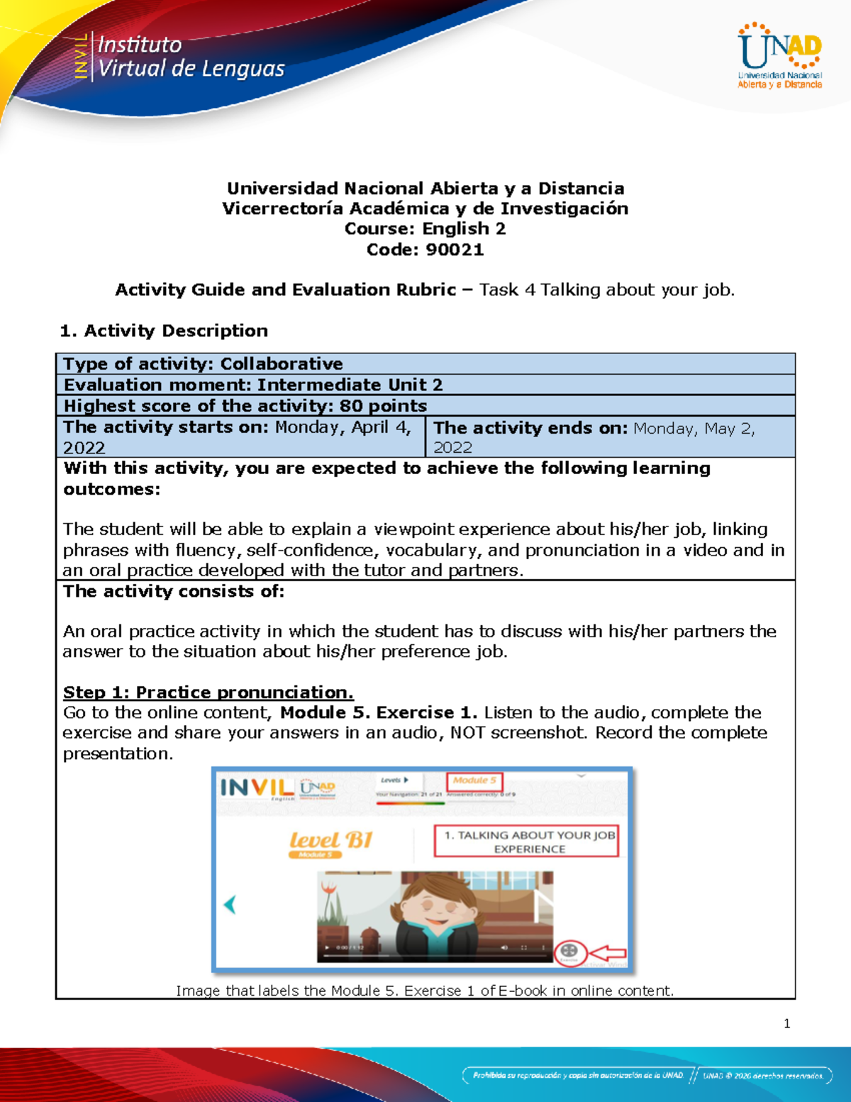 Activity Guide and Evaluation Rubric - Unit 2 - Task 4 - Talking about ...