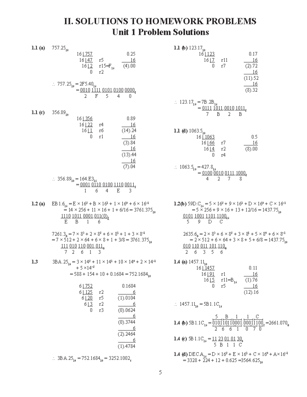 Dept 34 lv 3 17072 - II. SOLUTIONS TO HOMEWORK PROBLEMS Unit 1 Problem ...