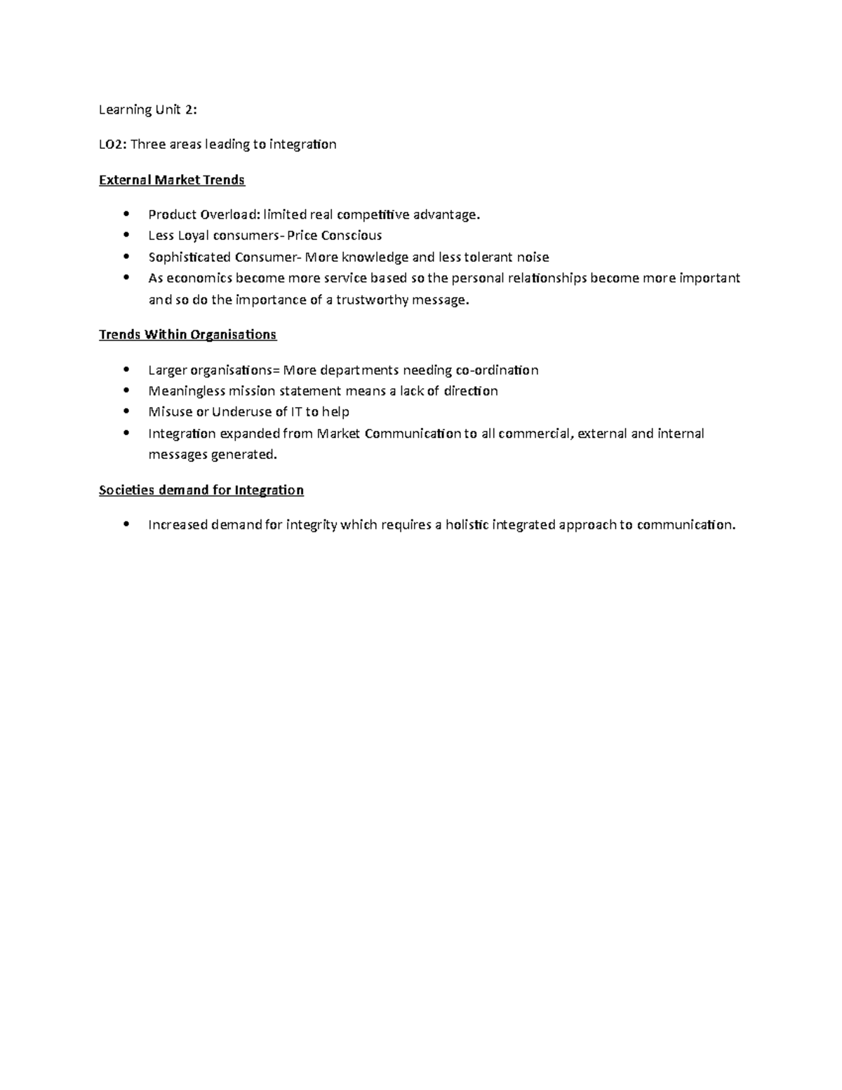 LU2 LO2- Three Areas leading to Integration - Learning Unit 2: LO2 ...