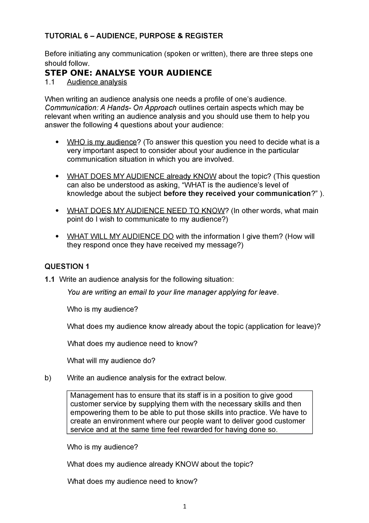 Audience And Purpose Tutorial Worksheet - TUTORIAL 6 – AUDIENCE ...