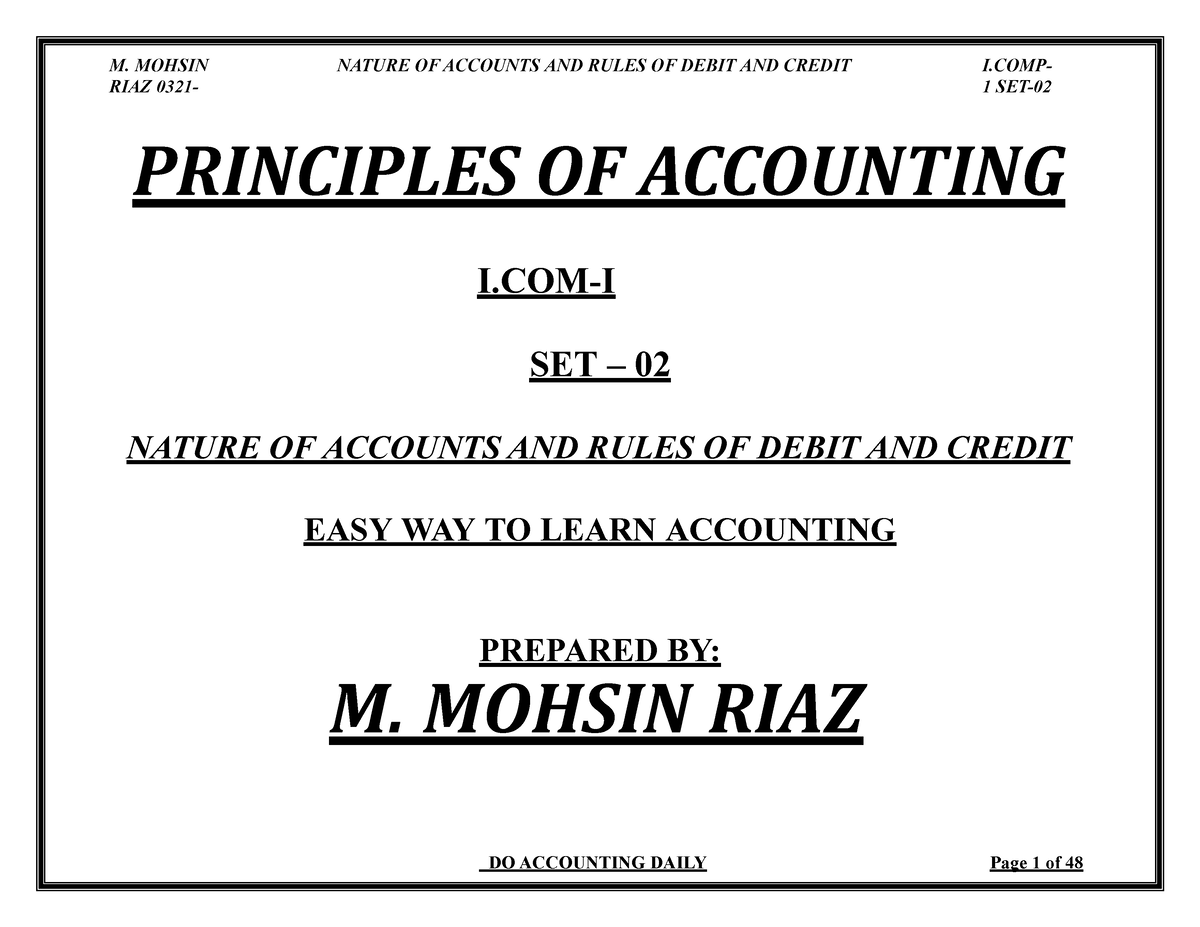 Set-2 Nature of Accounts and rules of Debit and Credit - M. MOHSIN RIAZ