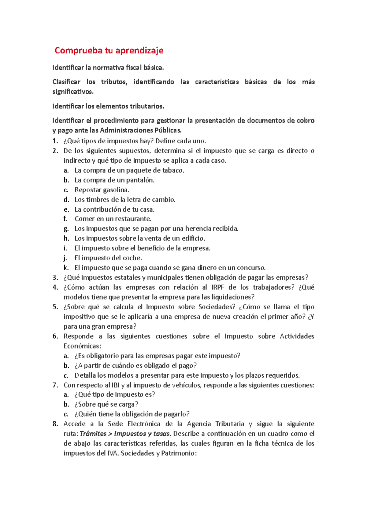 Ejercicios Sistema Fiscal EspaÑol - Comprueba Tu Aprendizaje ...