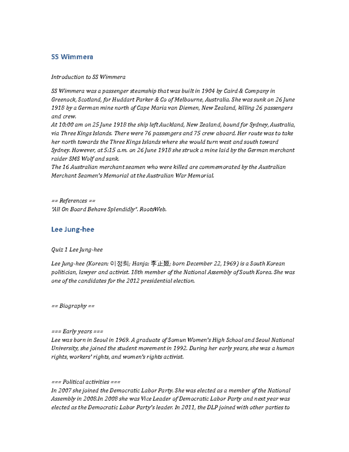 HIST123 LectureNote SS Wimmera SS Wimmera Introduction to SS Wimmera