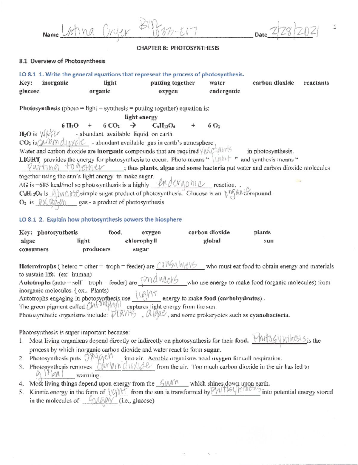 Lcryer Chapter 8 Biol 1033 E07 2282021 - Biol 1013 - Studocu