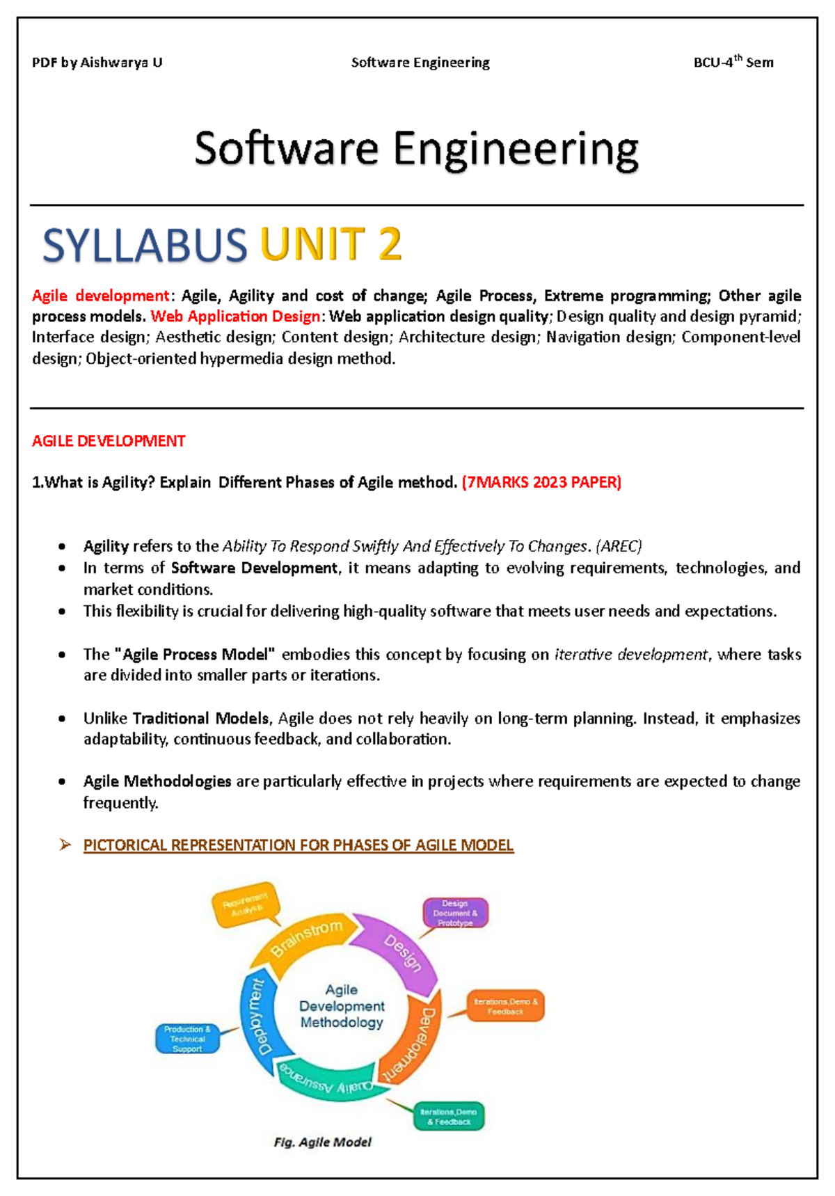 Seunit 2 - software engineering notes - Agile development: Agile ...