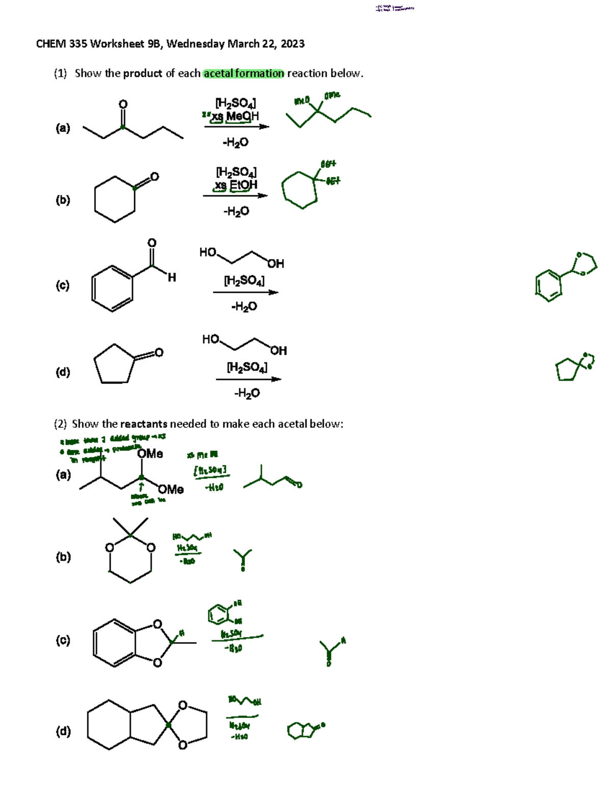 Worksheet+9A SP23 - Worksheets done in class and practice exams - CHEM ...