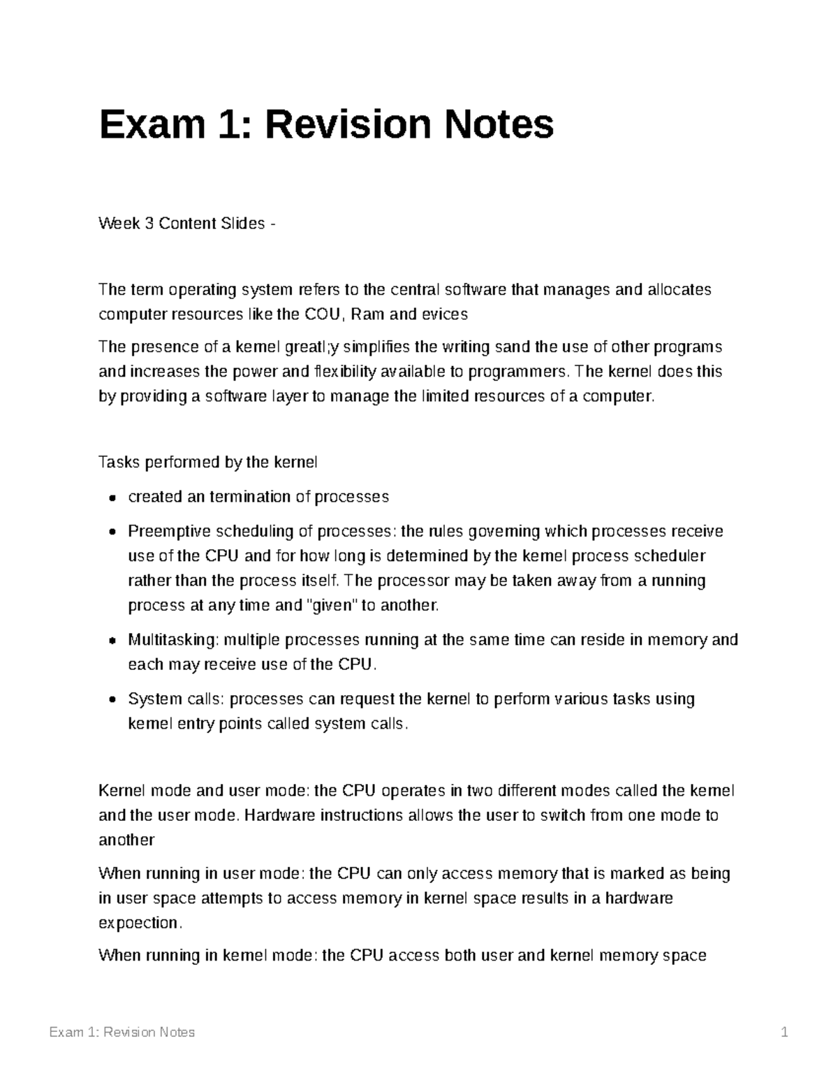 Exam 1 Revision Notes - Exam 1: Revision Notes 1 Exam 1: Revision Notes ...