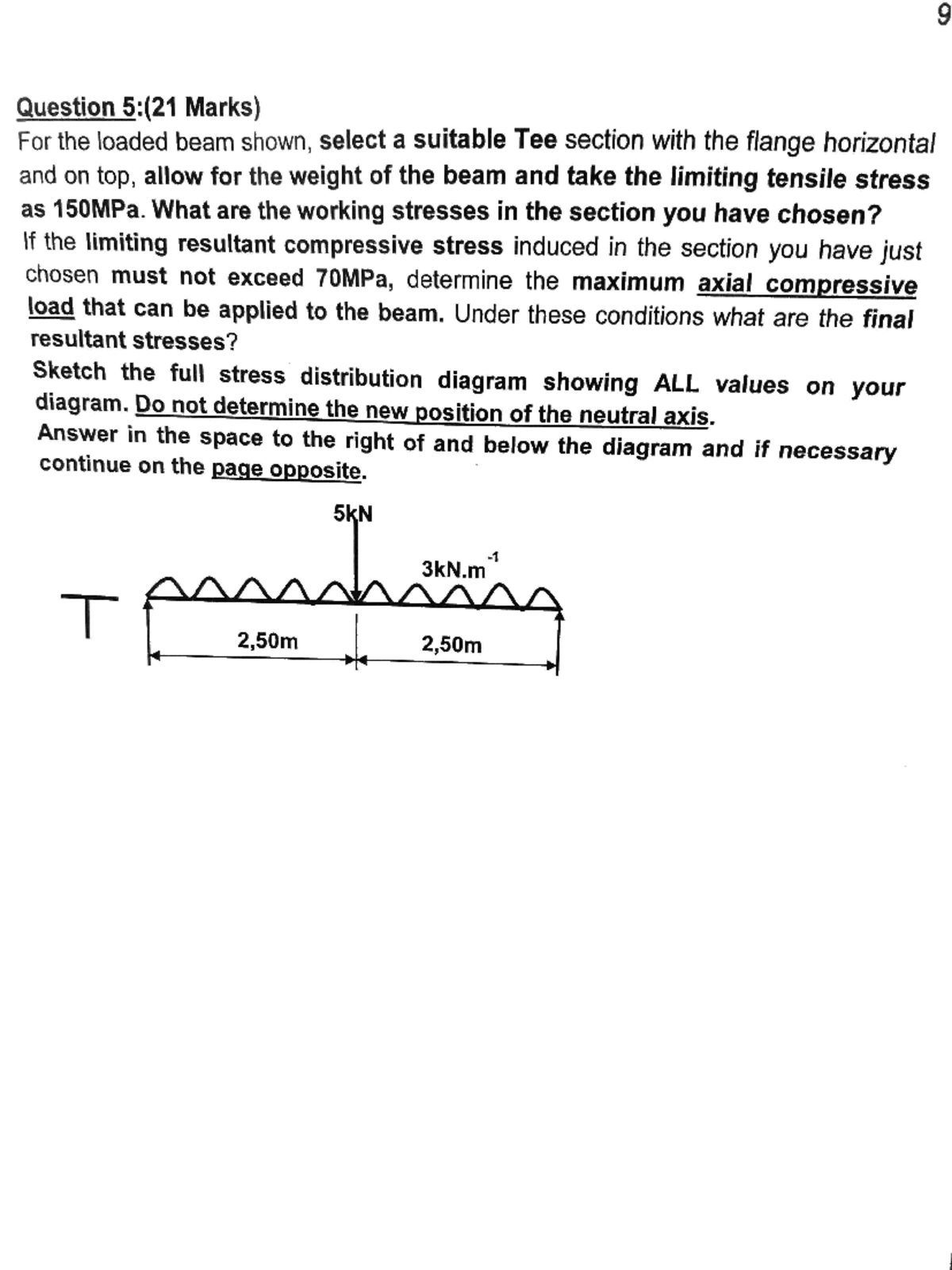 Tutorial 2- Eccentric Loads - Question 5: :(21 Marks) For the loaded ...