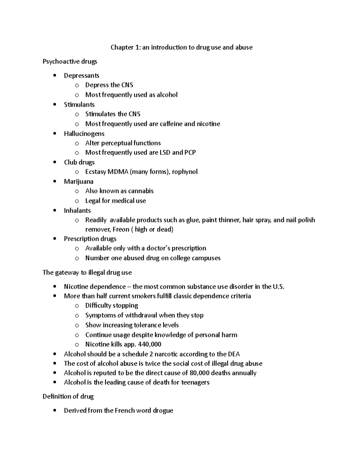 Chapter 1 - Lecture Notes 1 - Chapter 1: An Introduction To Drug Use ...