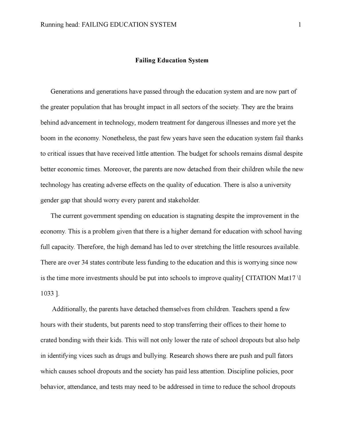 failing education system essay