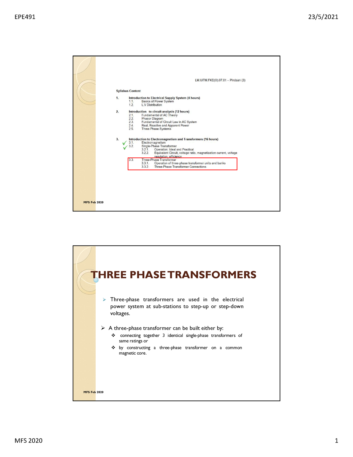 3.3 Three Phase Transformers - MFS Feb 2020 THREE PHASE TRANSFORMERS ...