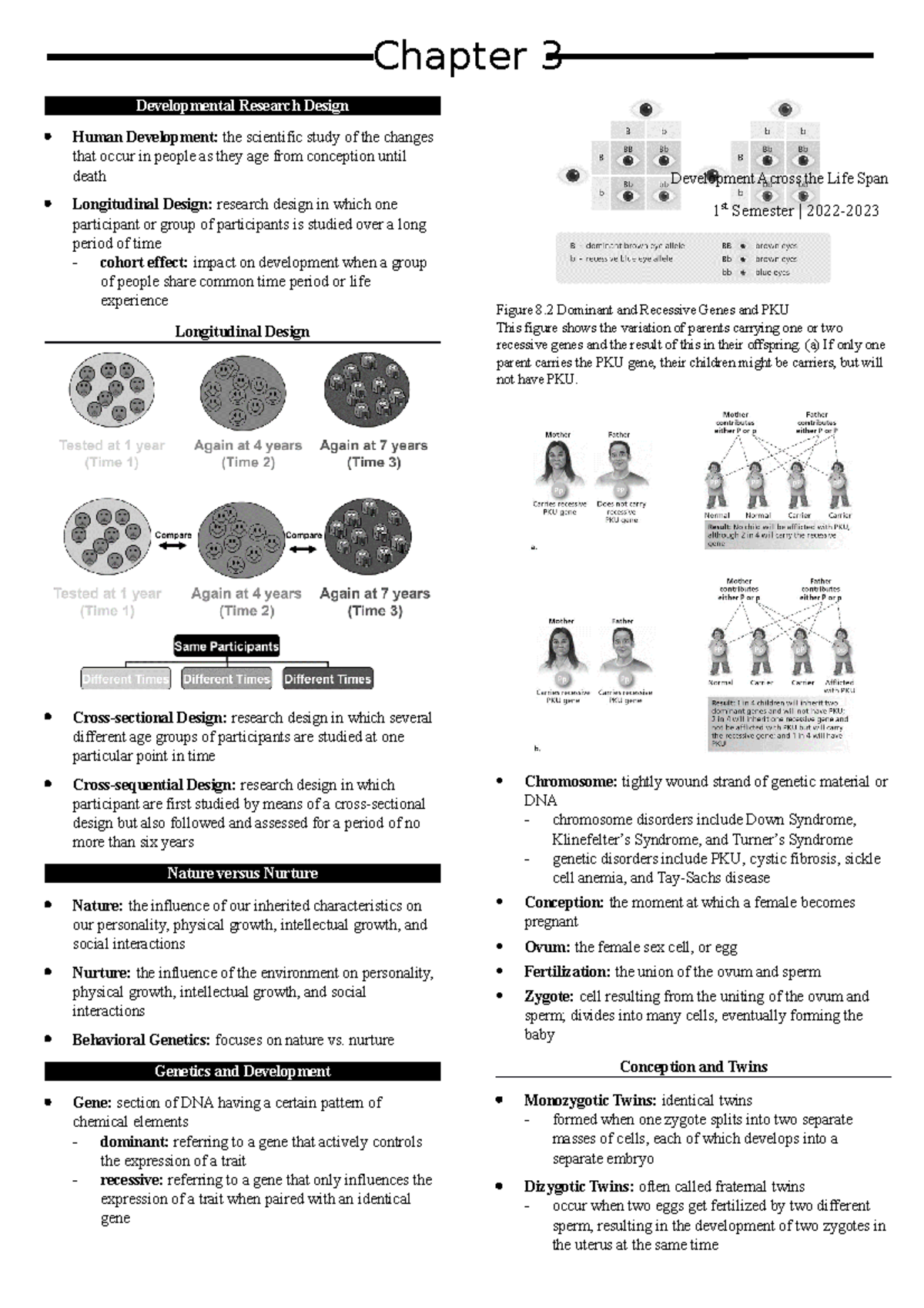 Chapter 3 - Development Across THE LIFE SPAN - Chapter 3 Developmental ...