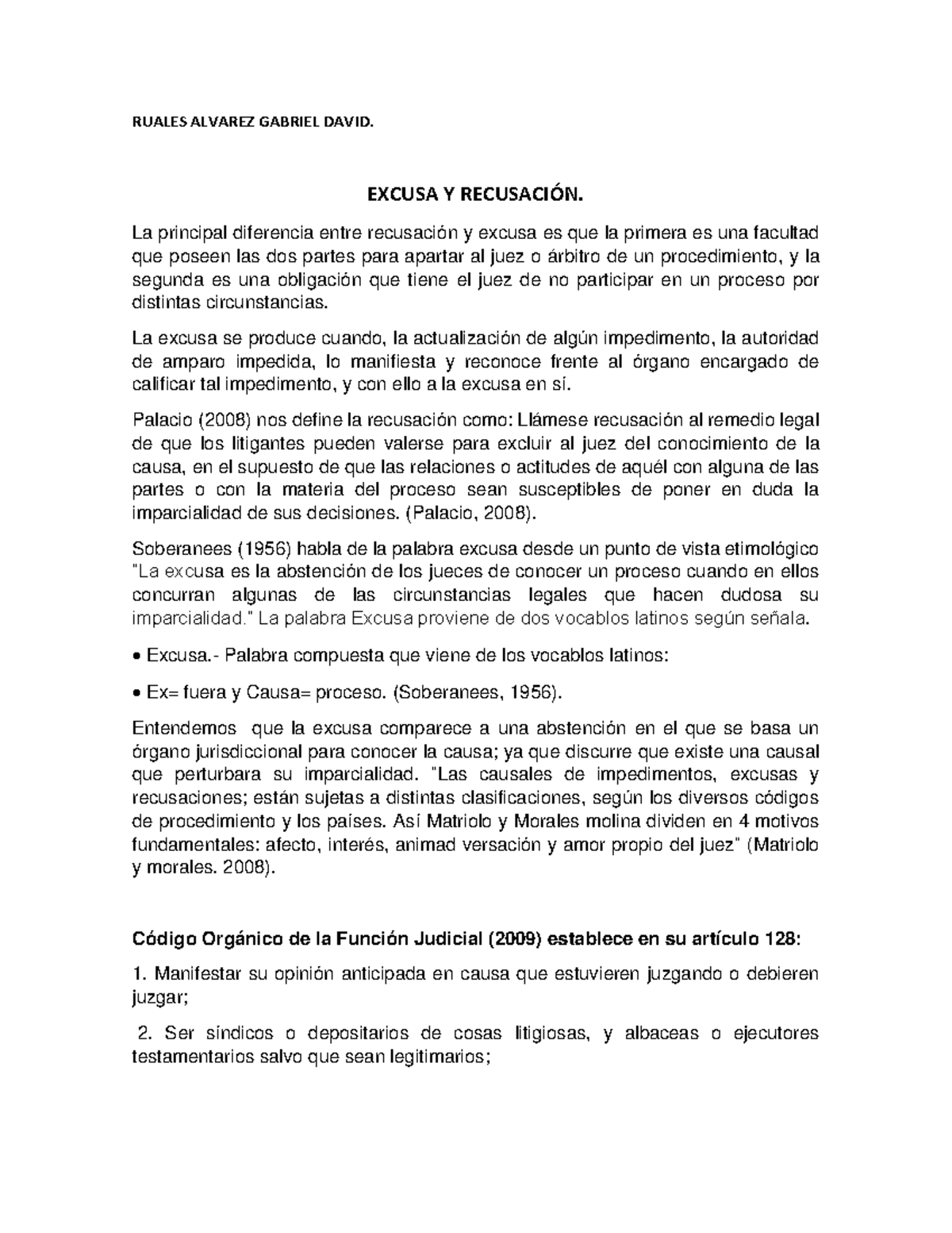 Excusa Y Recusacion - RUALES ALVAREZ GABRIEL DAVID. EXCUSA Y RECUSACIÓN ...