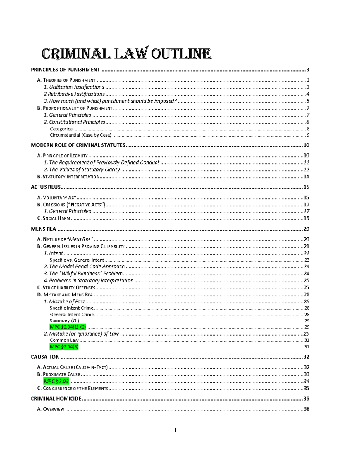 Criminal Law Outline - Criminal Law OUTLINE PRINCIPLES OF PUNISHMENT A ...