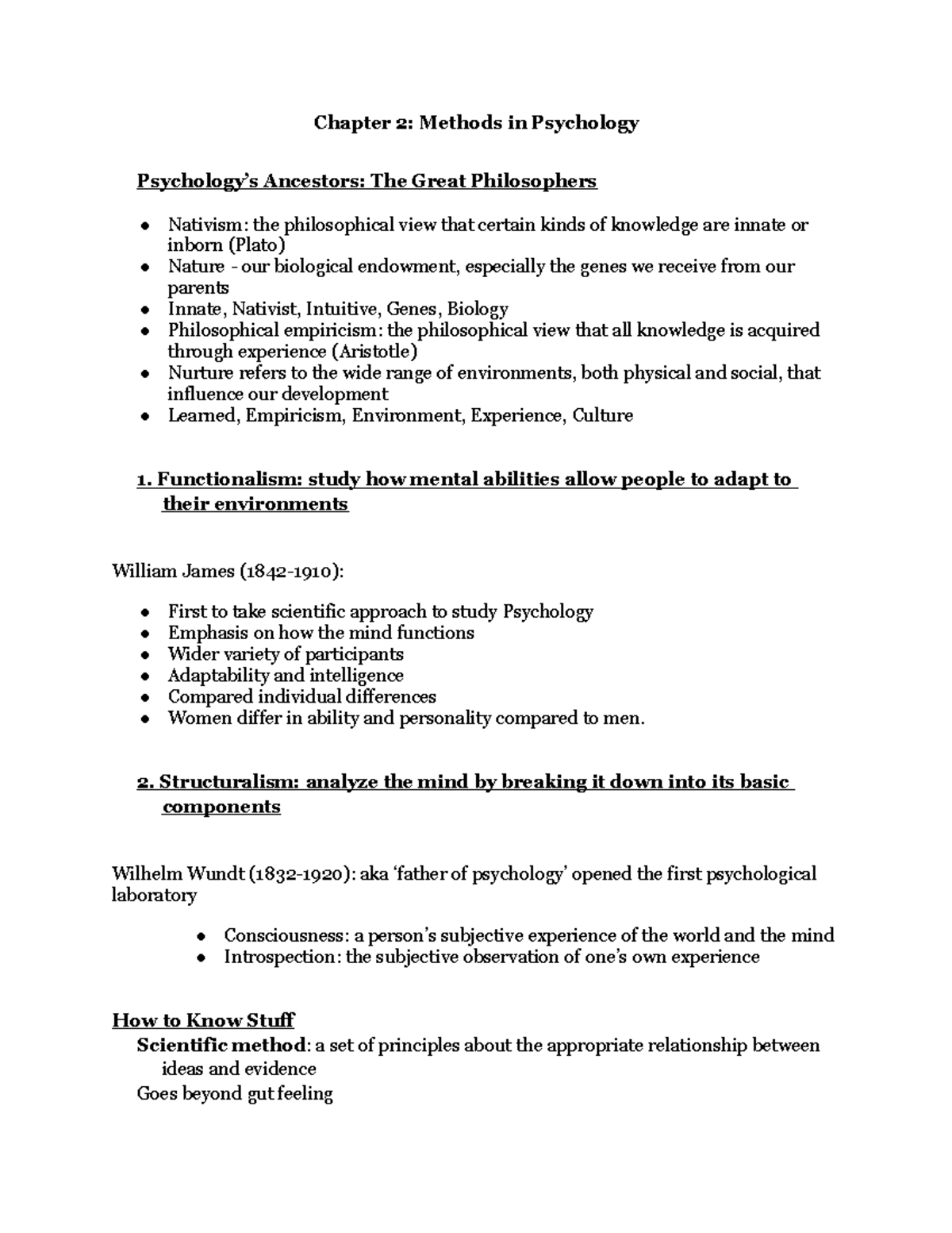 PSY 0010 Chapter 2 Notes - Chapter 2: Methods In Psychology Psychology ...