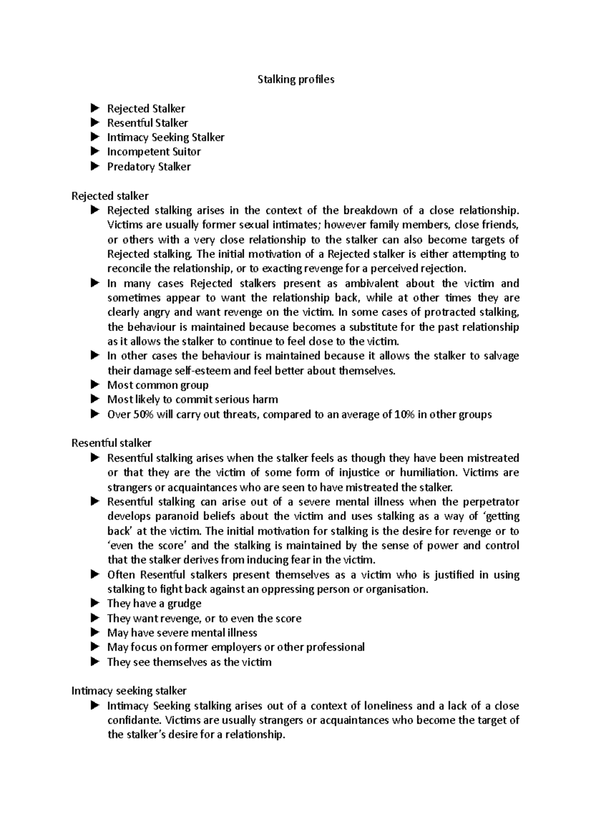 Stalking profiles - Lecture notes 6 - Stalking profiles u Rejected ...