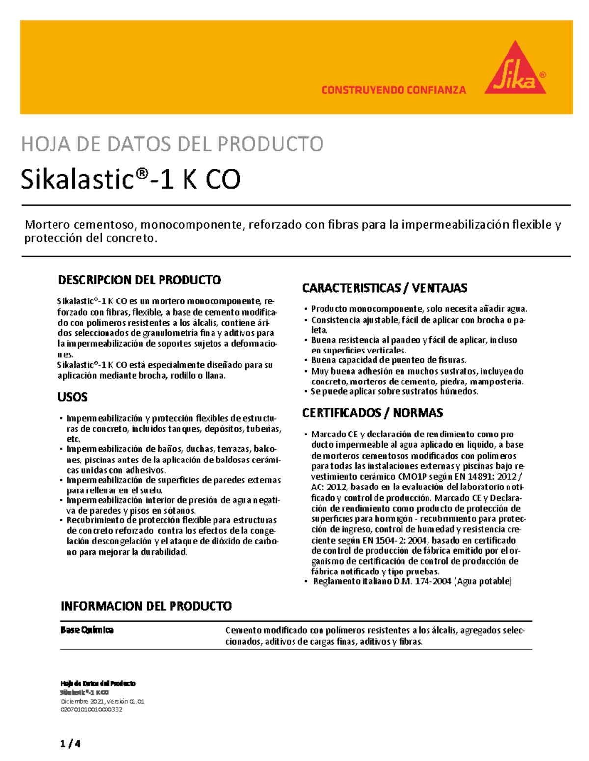 Sikalastic 1 K Co - Ficha Técnica - Hoja De Datos Del Producto ...