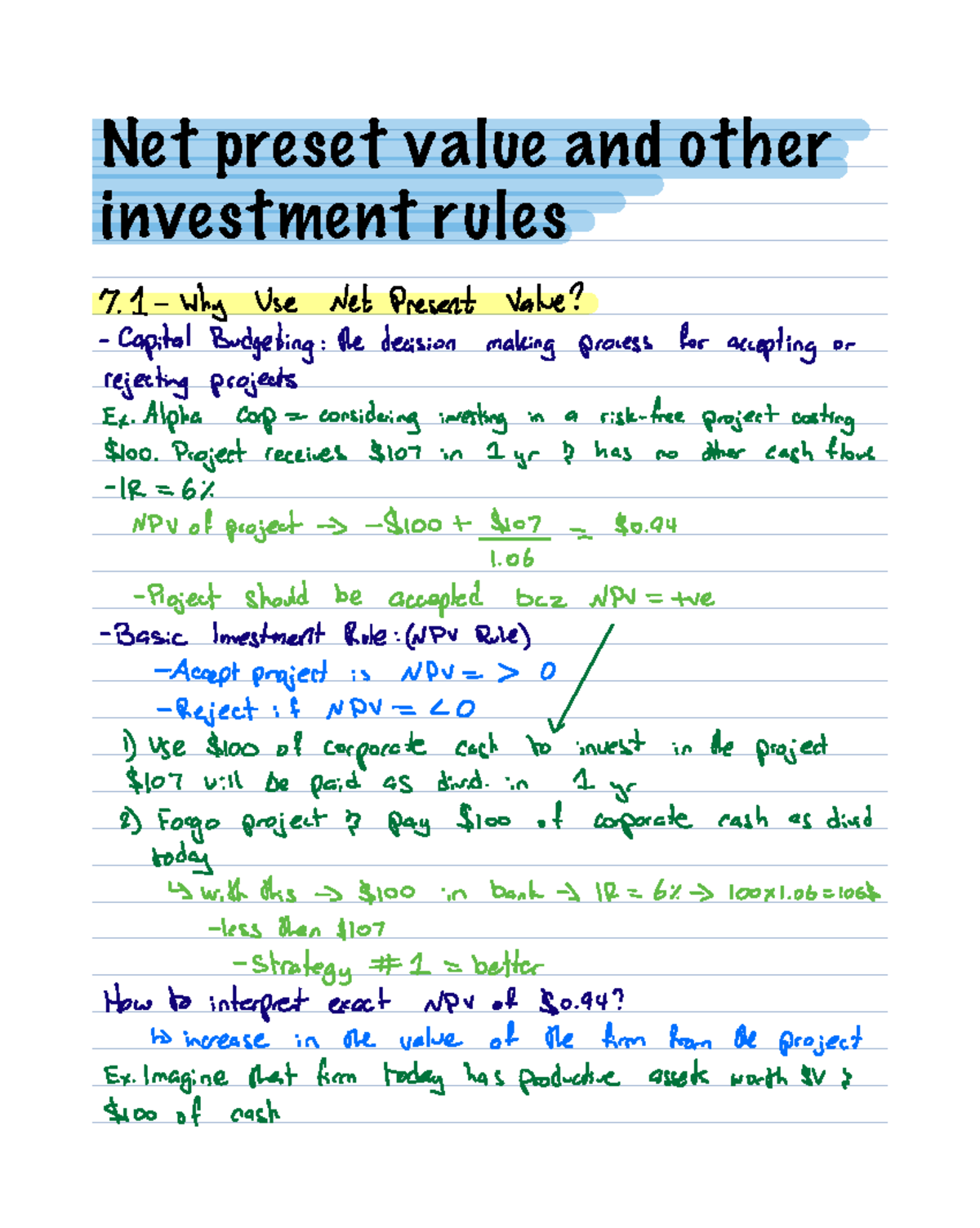 Ch 7 Net Present Value & Other investment rules - 7 1 Why Use Net ...