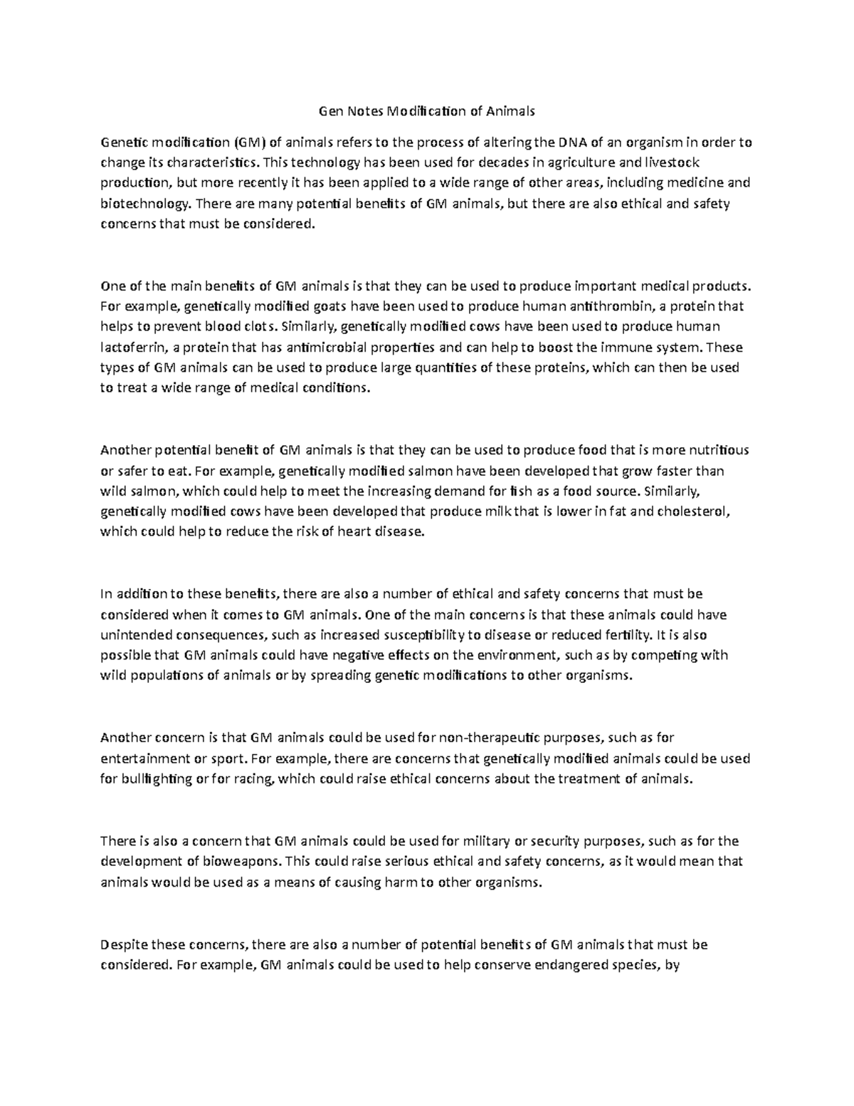 Gen Notes Modification of Animals - Gen Notes Modification of Animals ...