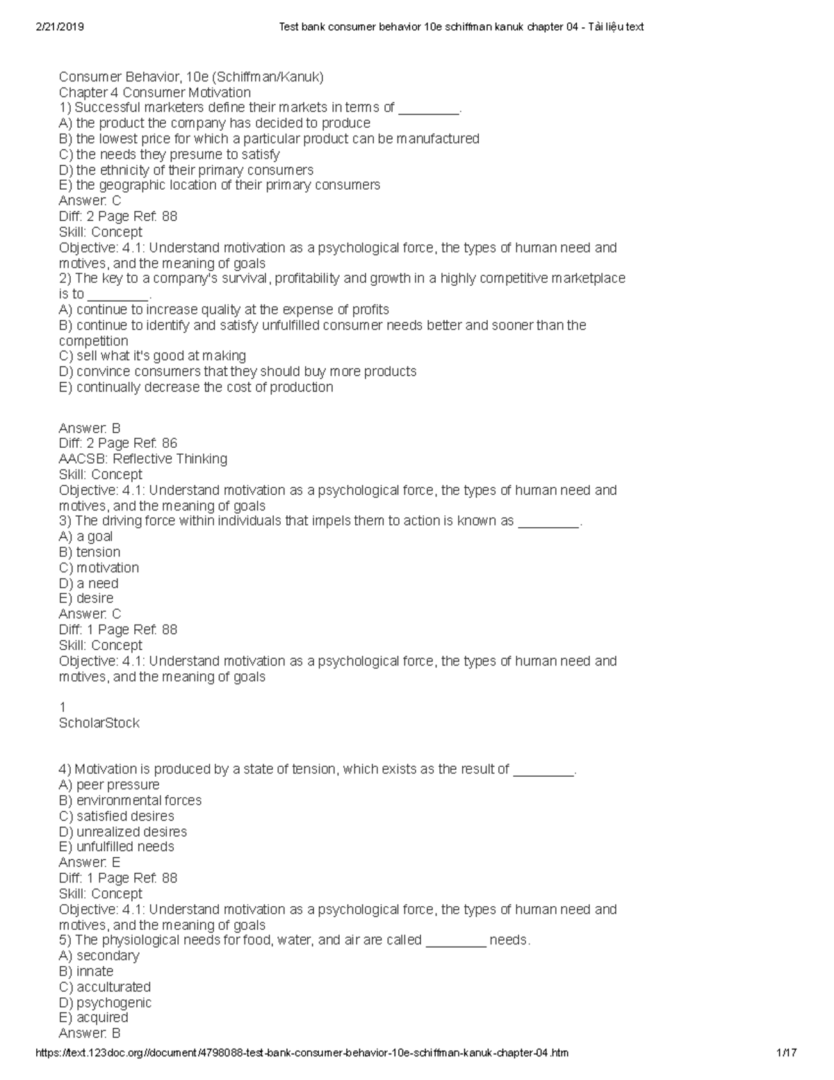 Consumer Motivation - MCQs Solution - Consumer Behavior, 10e (Schiffman ...