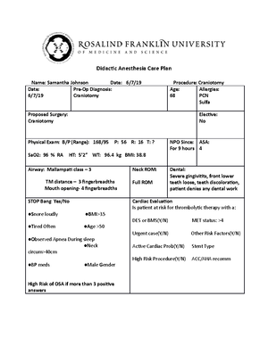 Craniotomy Care Plan Hnas702 Studocu