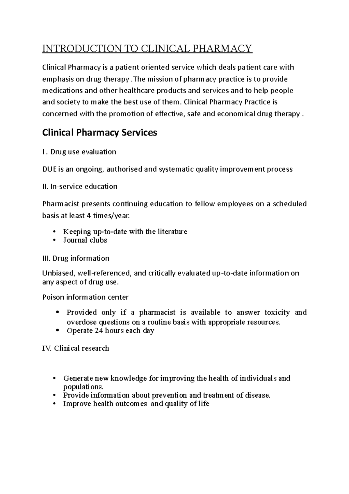 1. Introduction TO Clinical Pharmacy Clinical Pharmacy Is A Patient ...